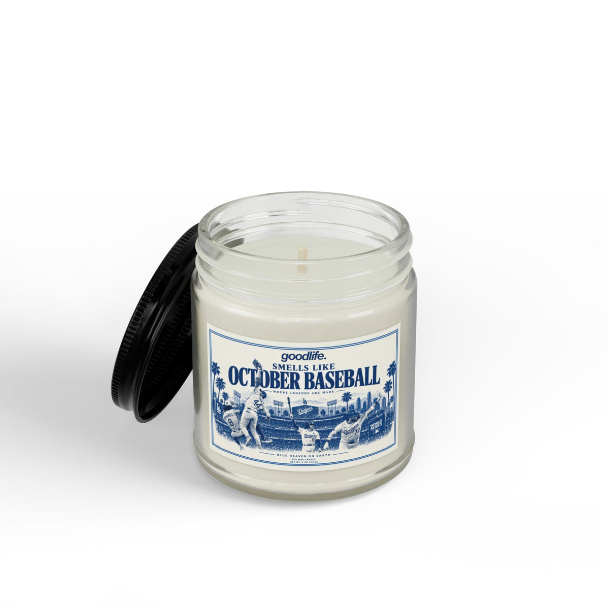 October Baseball Scented Soy Candle — Amber Jar with Black Lid (4oz & 9oz)