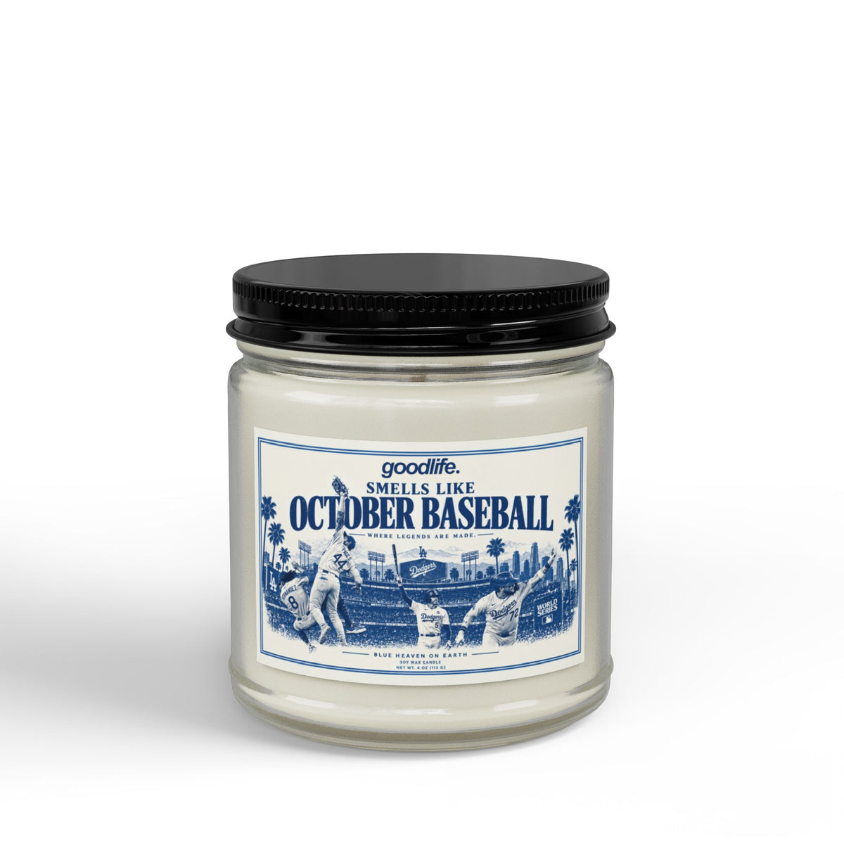 October Baseball Scented Soy Candle — Amber Jar with Black Lid (4oz & 9oz)