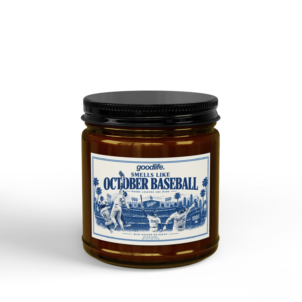 October Baseball Scented Soy Candle — Amber Jar with Black Lid (4oz & 9oz)