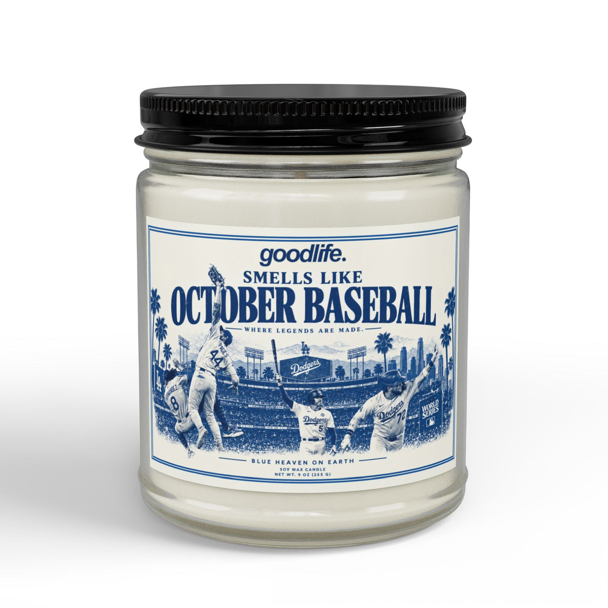 October Baseball Scented Soy Candle — Amber Jar with Black Lid (4oz & 9oz)