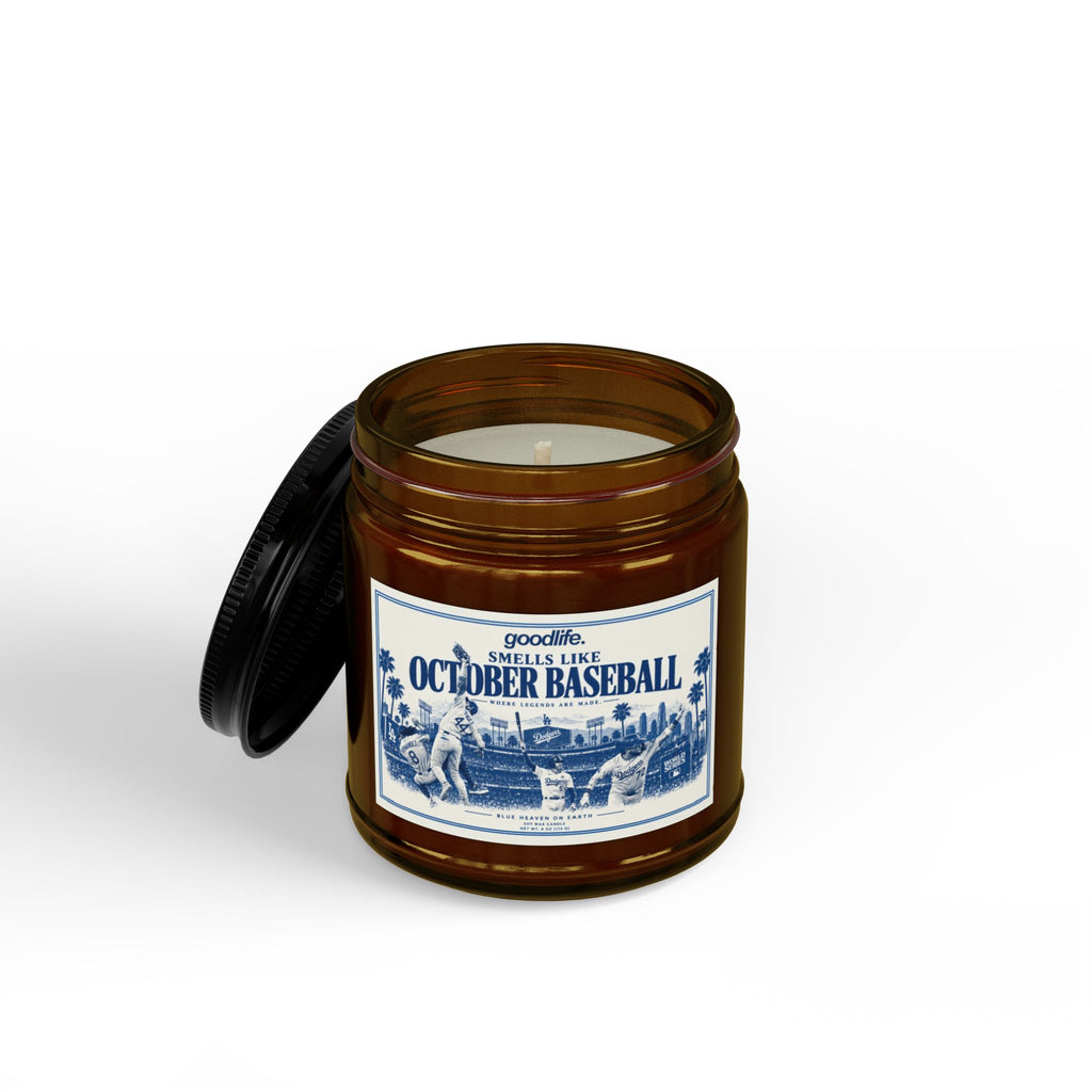 October Baseball Scented Soy Candle — Amber Jar with Black Lid (4oz & 9oz)