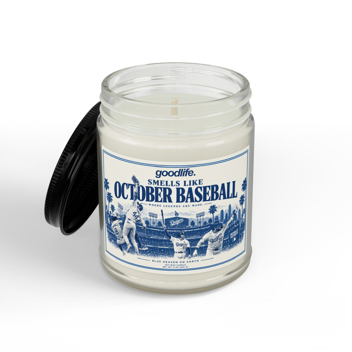 October Baseball Scented Soy Candle — Amber Jar with Black Lid (4oz & 9oz)